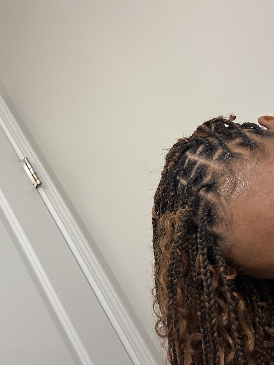 Boho knotless braids with curly ends, real client work at VIP Braids