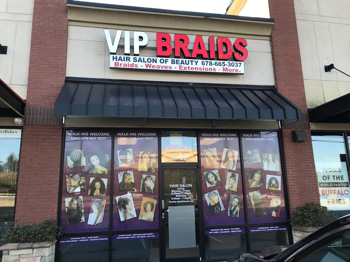 VIP Braids storefront on Duluth Highway in Lawrenceville, GA